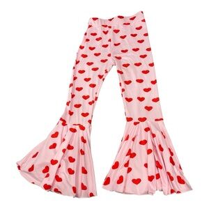 Heart Patterned Pink Kids Bell Bottoms Size 12 Pants